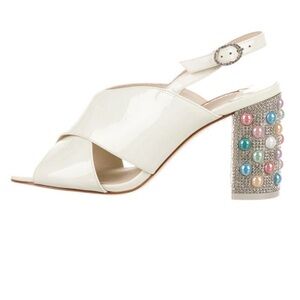 Sophia Webster Cream Patent Heels with Embellished Block